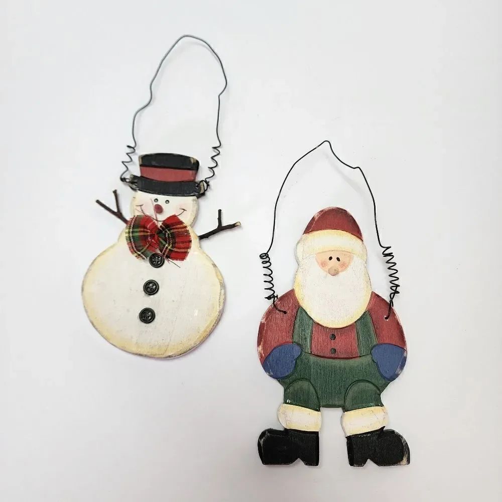 Christmas Wooden Hanging Decor Santa and a Snowman